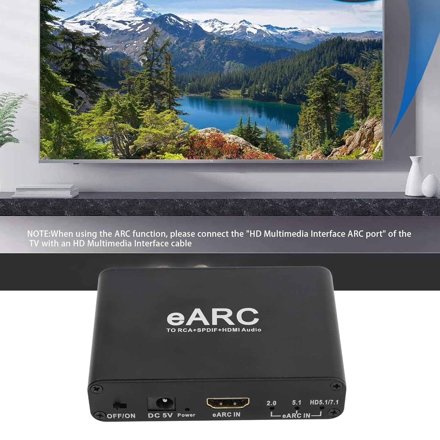NÖRDIC eARC/ARC HDMI Lyd-Ekstraktor, 24 bit 192 kHz volumkontroll, HDMI, RCA, optisk og 3,5 mm lydutgang, for HDTV, høyttalere og forsterkere
