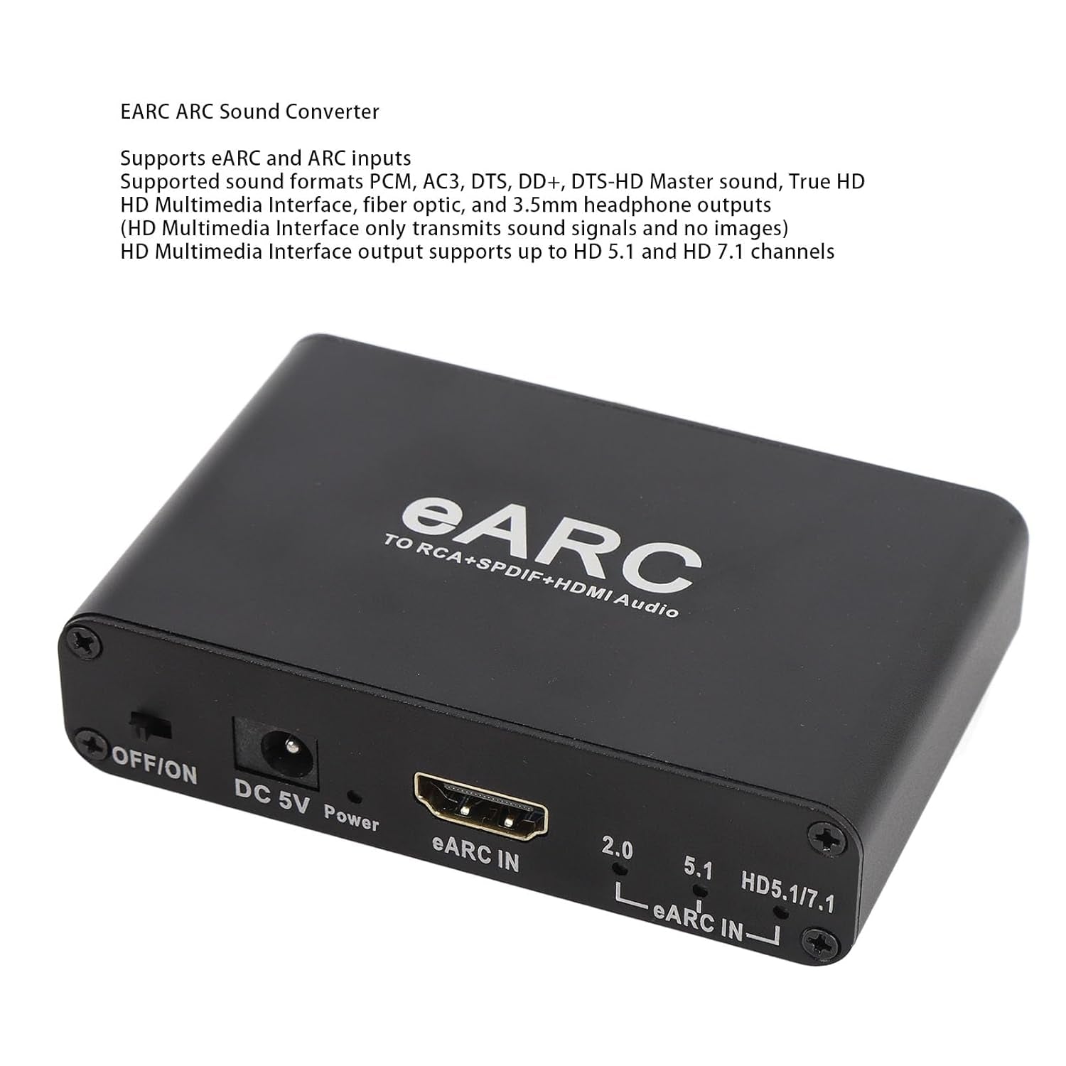 NÖRDIC eARC/ARC HDMI Lyd-Ekstraktor, 24 bit 192 kHz volumkontroll, HDMI, RCA, optisk og 3,5 mm lydutgang, for HDTV, høyttalere og forsterkere