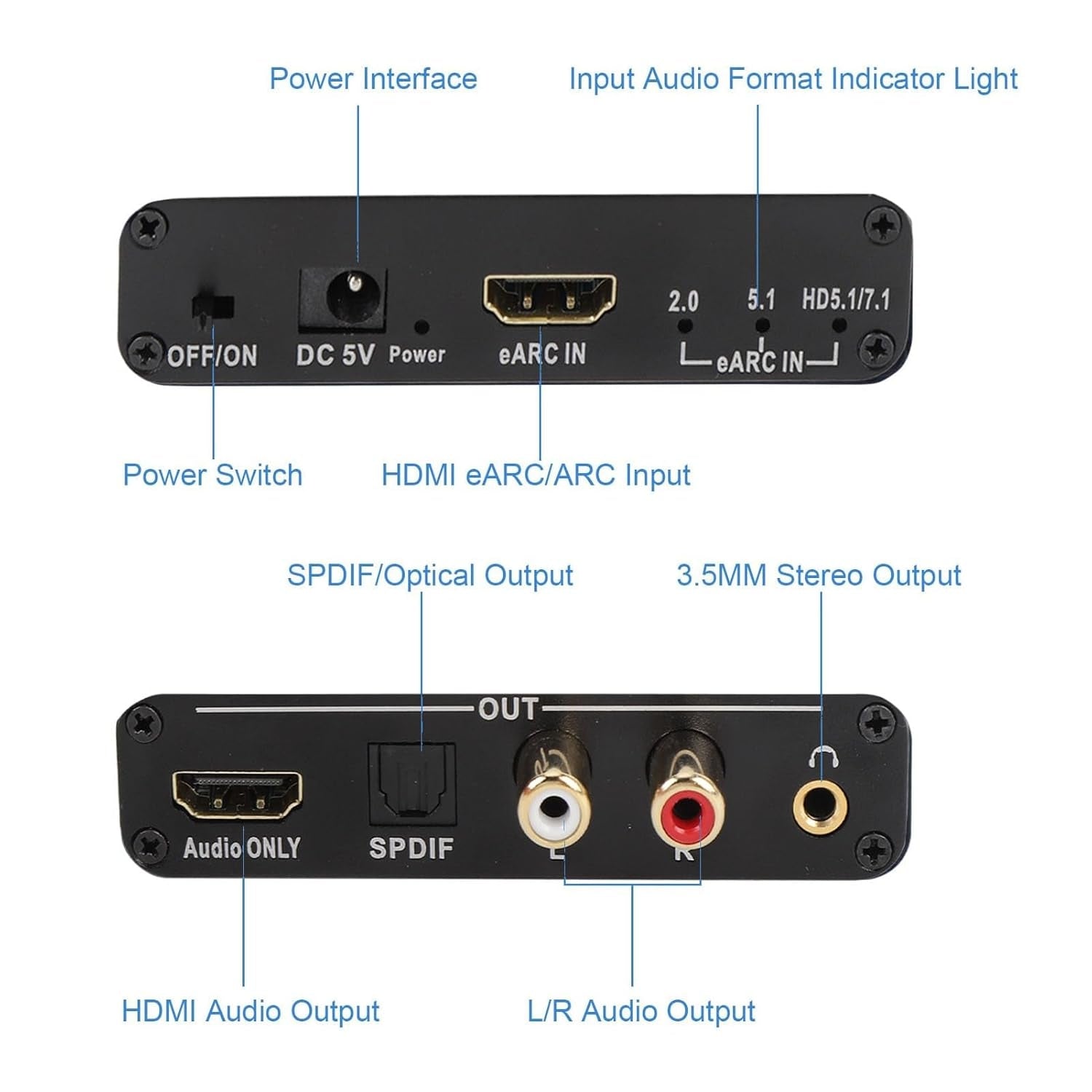 NÖRDIC eARC/ARC HDMI Lyd-Ekstraktor, 24 bit 192 kHz volumkontroll, HDMI, RCA, optisk og 3,5 mm lydutgang, for HDTV, høyttalere og forsterkere