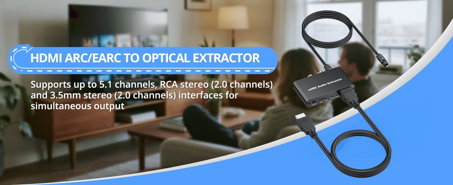 NÖRDIC HDMI eARC/ARC til Optisk og RCA Lydekstraktor, støtter 5.1/2.0-kanals lyd CEC