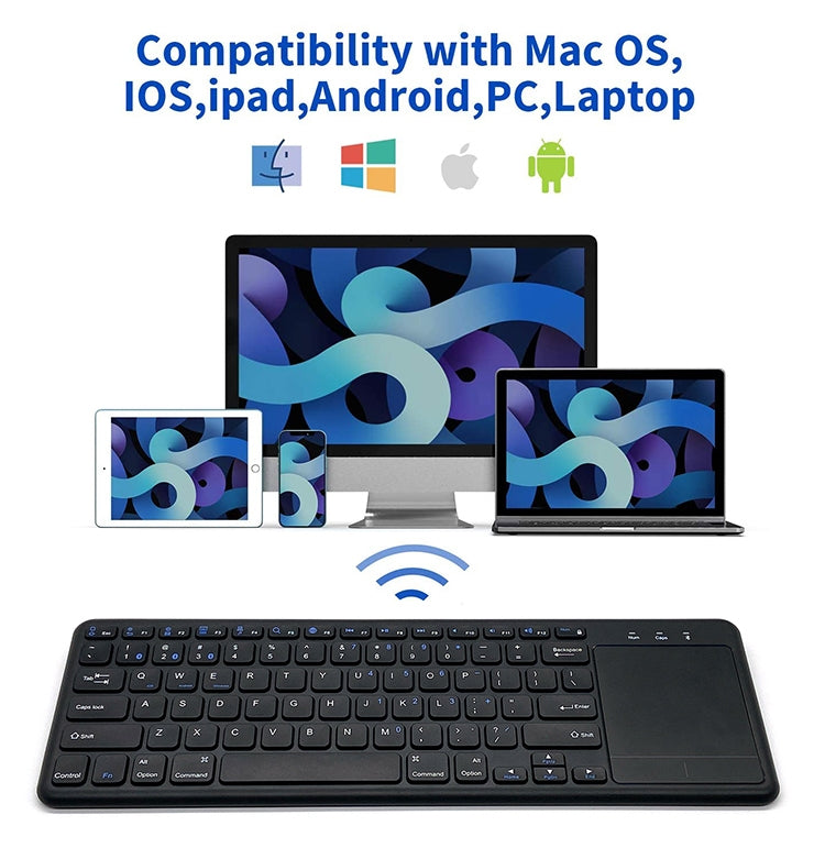 NÖRDIC trådløst 2.4G-tastatur med berøringsplate, 78 taster, iOS, Android, Windows, arabisk layout
