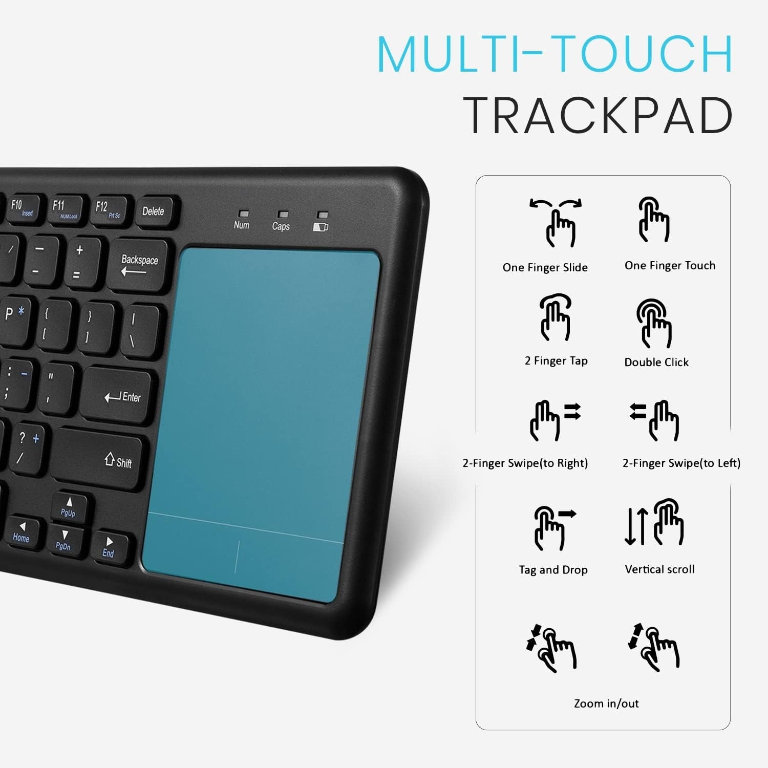 NÖRDIC trådløst 2.4G-tastatur med berøringsplate, 78 taster, iOS, Android, Windows, arabisk layout