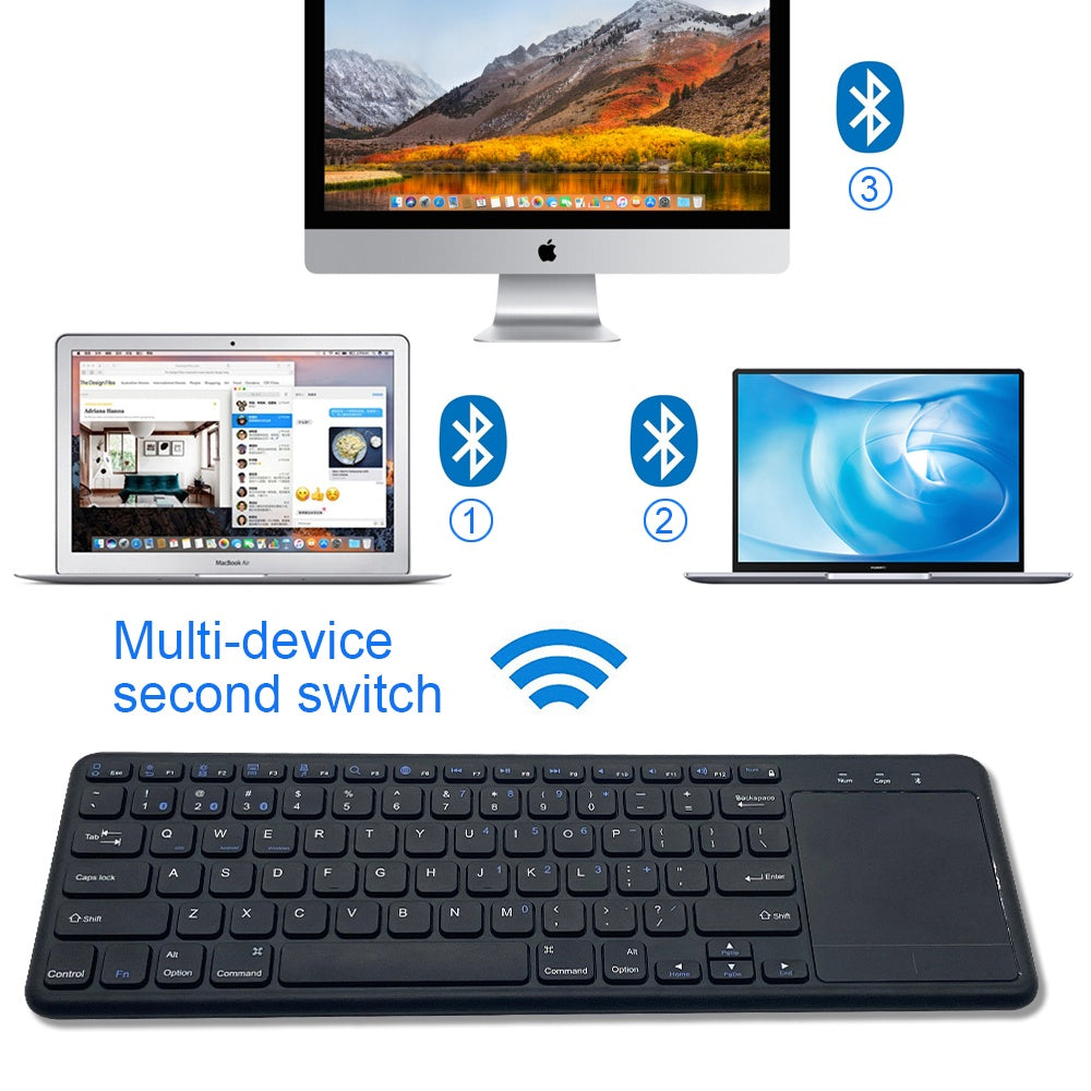 NÖRDIC trådløst 2.4G-tastatur med berøringsplate, 78 taster, iOS, Android, Windows, arabisk layout