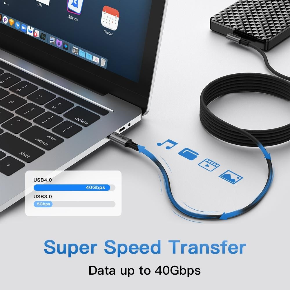 NÖRDIC vinklet 1m USB4 USB-C til C Nylonflettet kabel PD3.1 240W 40G 8K60Hz 4K144Hz Grå