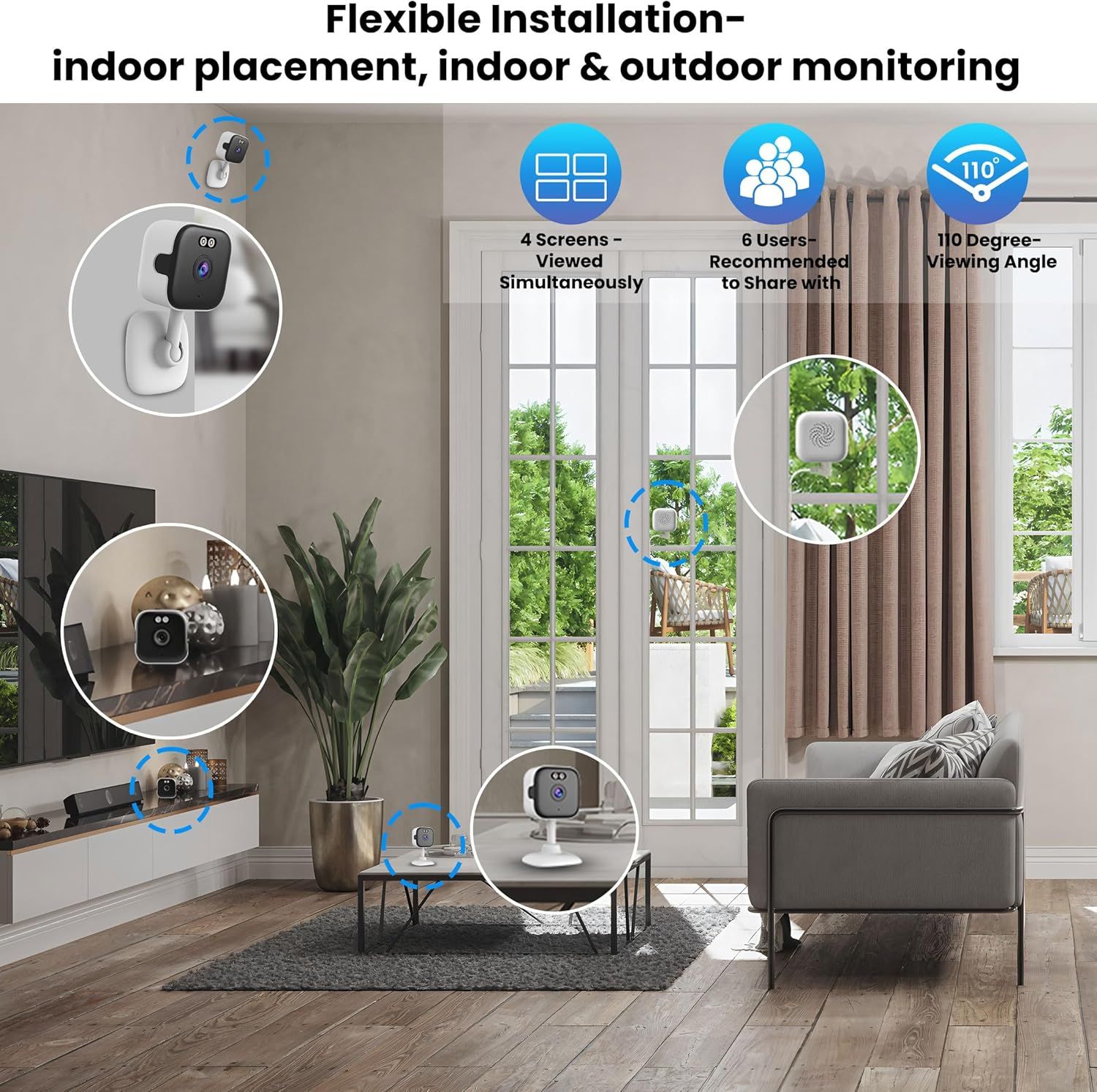 NÖRDIC 2K overvåkingskamera, WiFi-kompatibel innendørs med 32GB SD-kort, 5GHz & 2,4GHz støtte for AI Starlight Color Night Vision, AI person- og bevegelsesdeteksjon