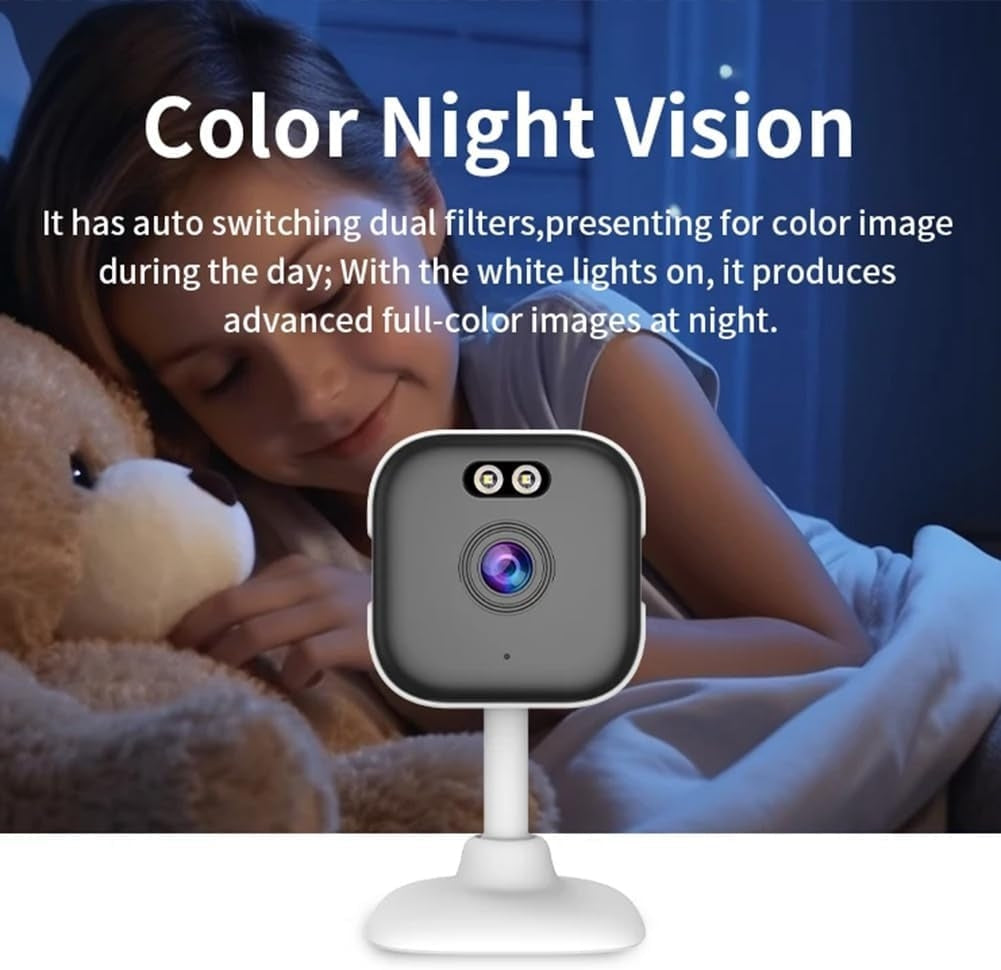 NÖRDIC 2K overvåkingskamera, WiFi-kompatibel innendørs med 32GB SD-kort, 5GHz & 2,4GHz støtte for AI Starlight Color Night Vision, AI person- og bevegelsesdeteksjon