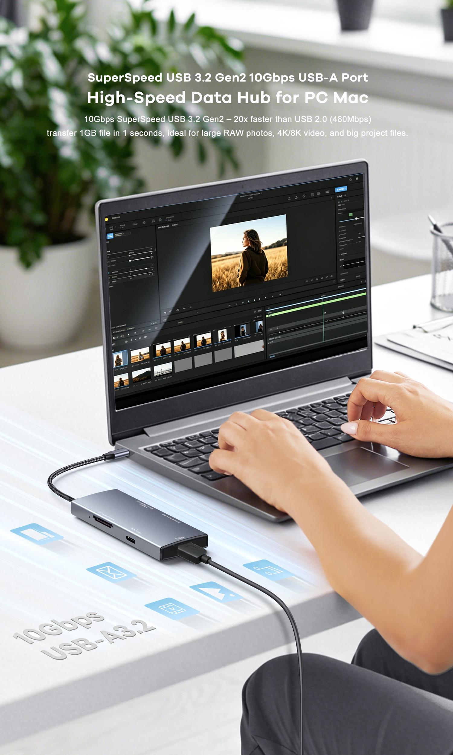 NÖRDIC USB-C 3.2 Kortleser 1x SD 4.0, 1x MicroSD 4.0, 1x CFexpress Type A, 1x USB-C 3.2 10 Gbps, 1x USB-A 3.2 10 Gbps, UHS-II