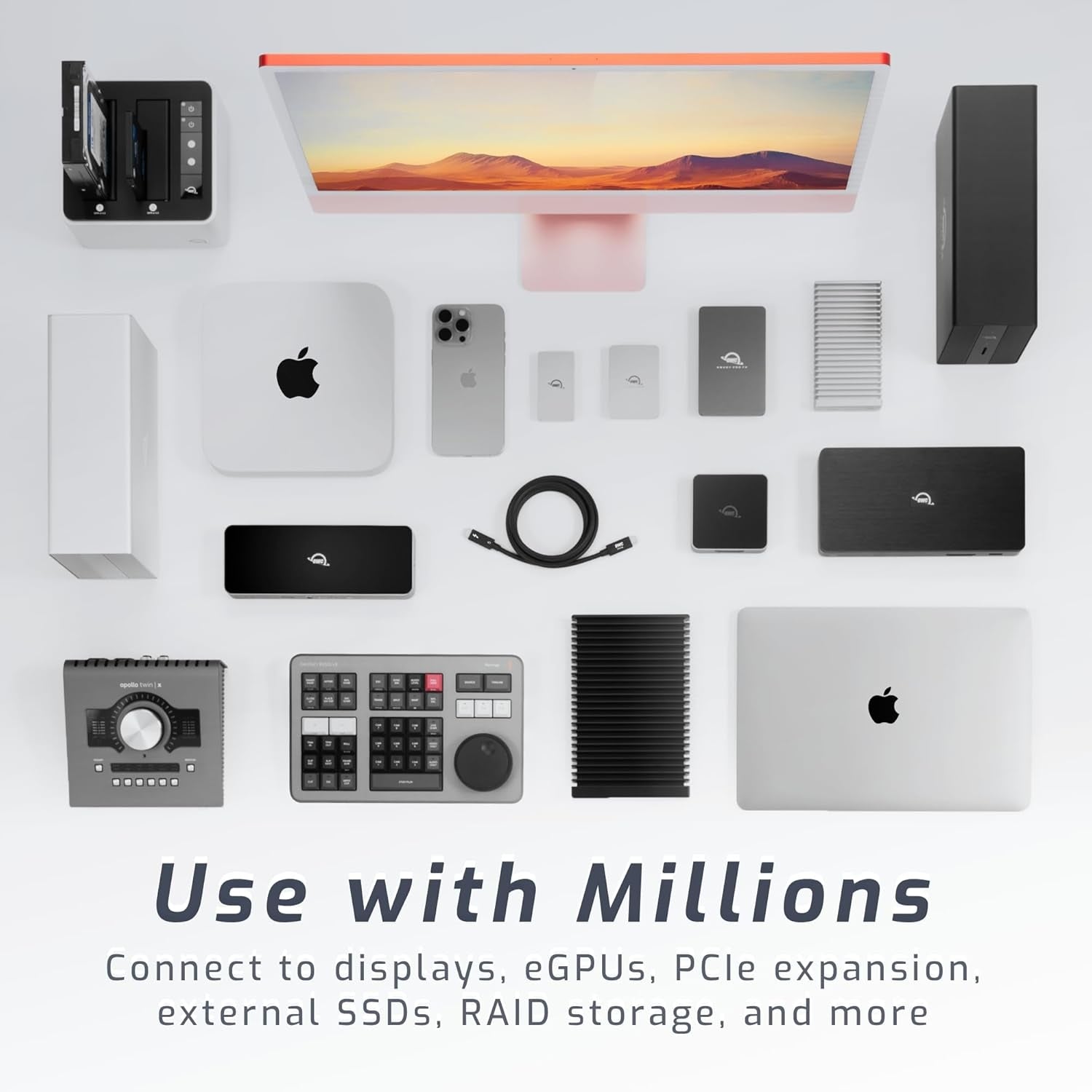 OWC 30cm Thunderbolt 5 Sertifisert USB-C kabel 120G 240W 8K60Hz Kompatibel med Thunderbolt 4, USB4 og USB-C, Svart