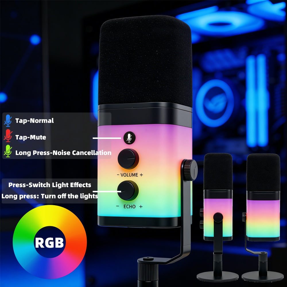 NÖRDIC Profesjonell RGB-dynamisk mikrofon USB-C, XLR, 3,5mm