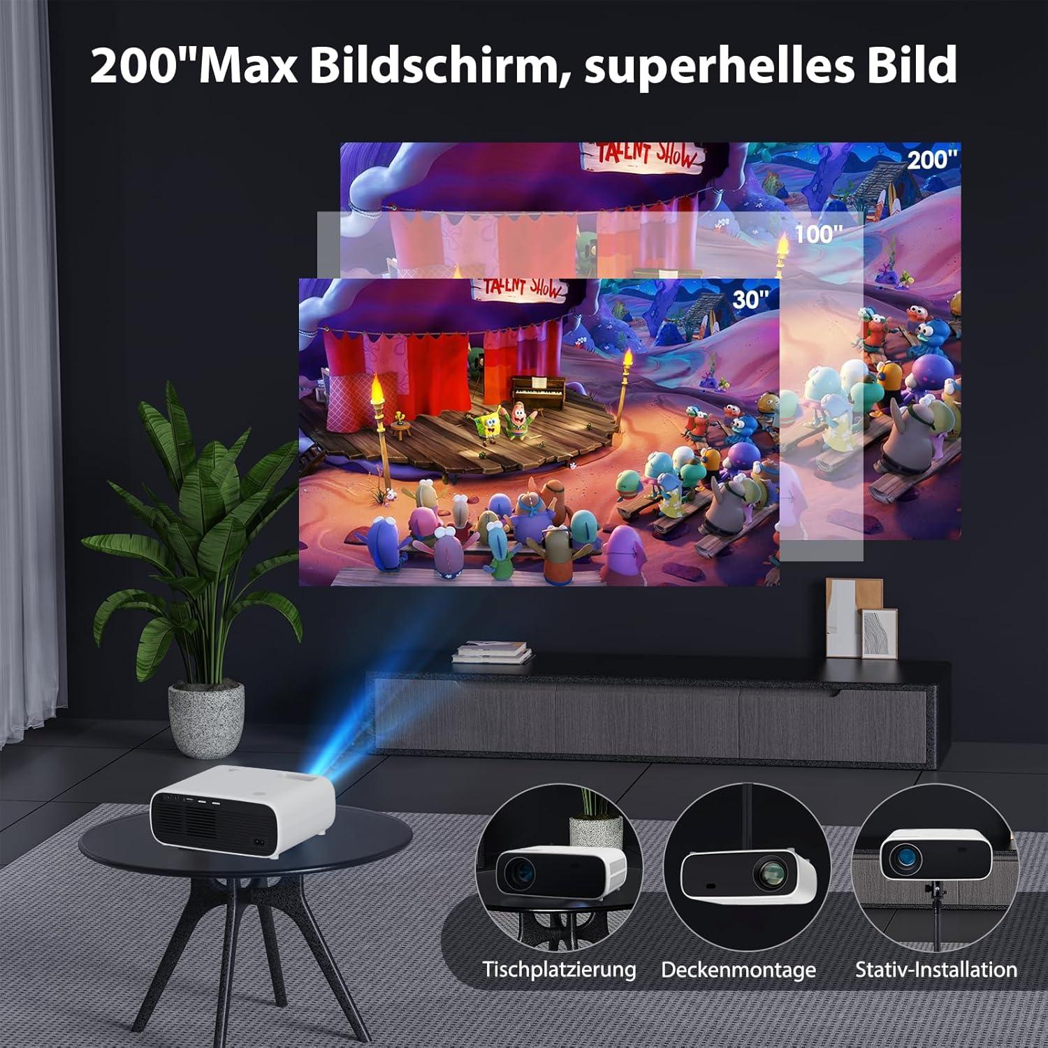 Projektor med WiFi og Bluetooth, 20 000 Lumen, 4K-støtte, Full HD 1080P-oppløsning, støtter Switch og PS5