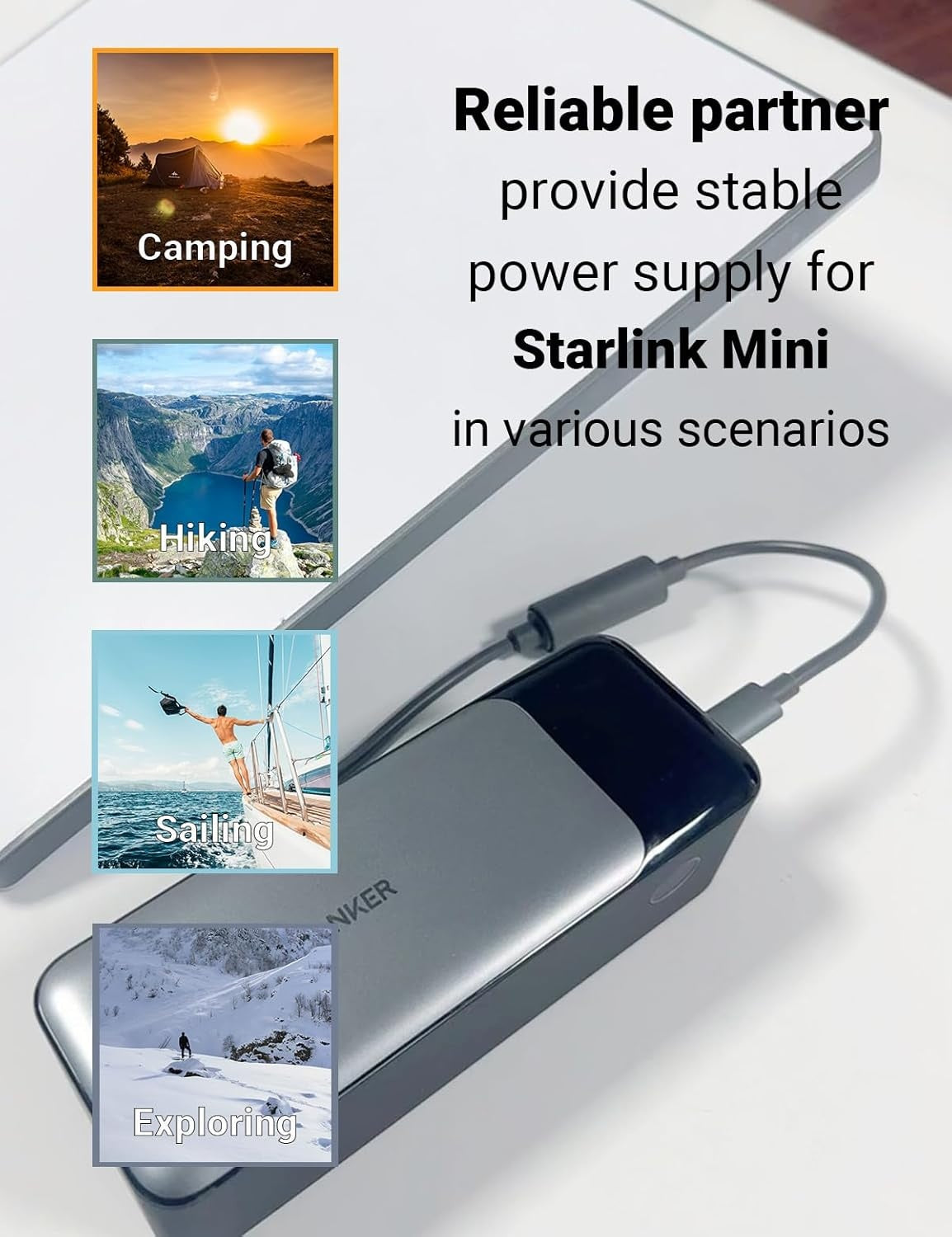 Starlink Mini DC 5,5×2,1mm til USB-C-kabel 20cm, vanntett, smart PD-brikke, for 100W+ PD-lader, powerbank og kraftstasjon