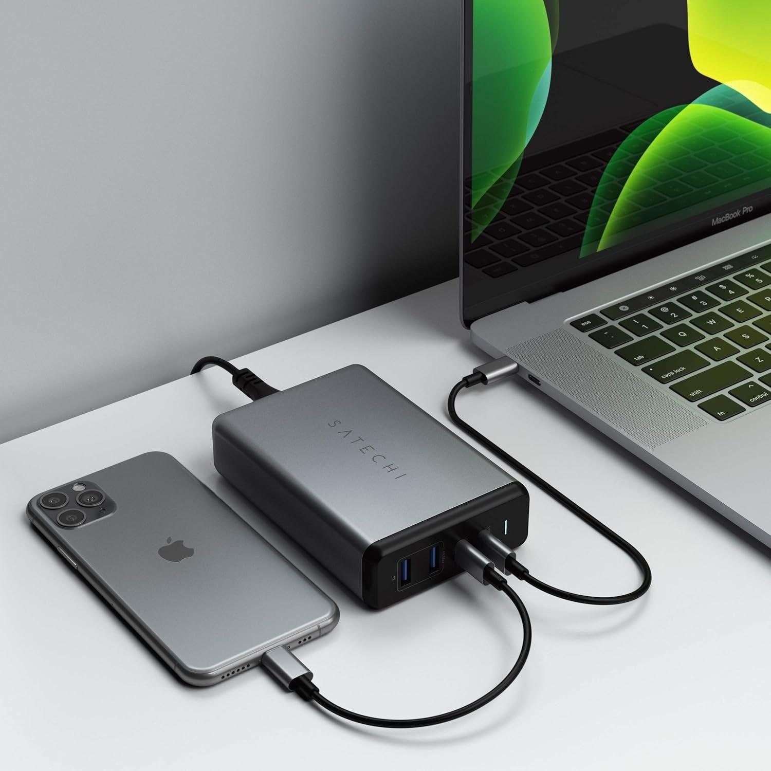 Satechi 108W Pro USB-C PD stasjonær ladestasjon – 2xUSB-C PD og 2xUSB A-porter