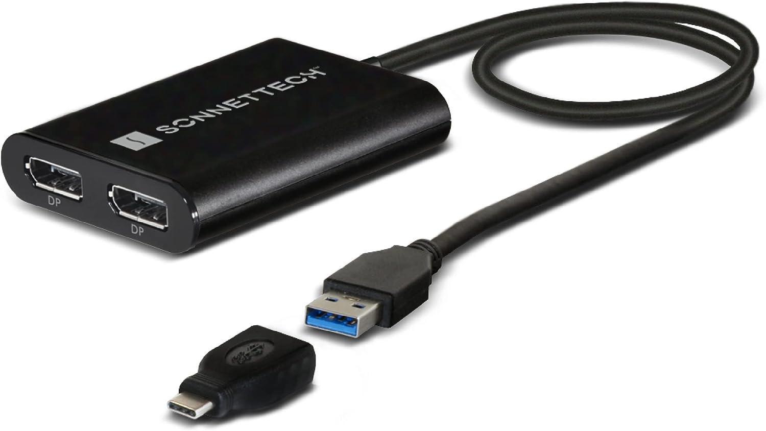 Sonnet USB-A og USB-C Dual 4K60Hz DP Displaylink Adapter for bærbare datamaskiner og M1/M2 Mac-er