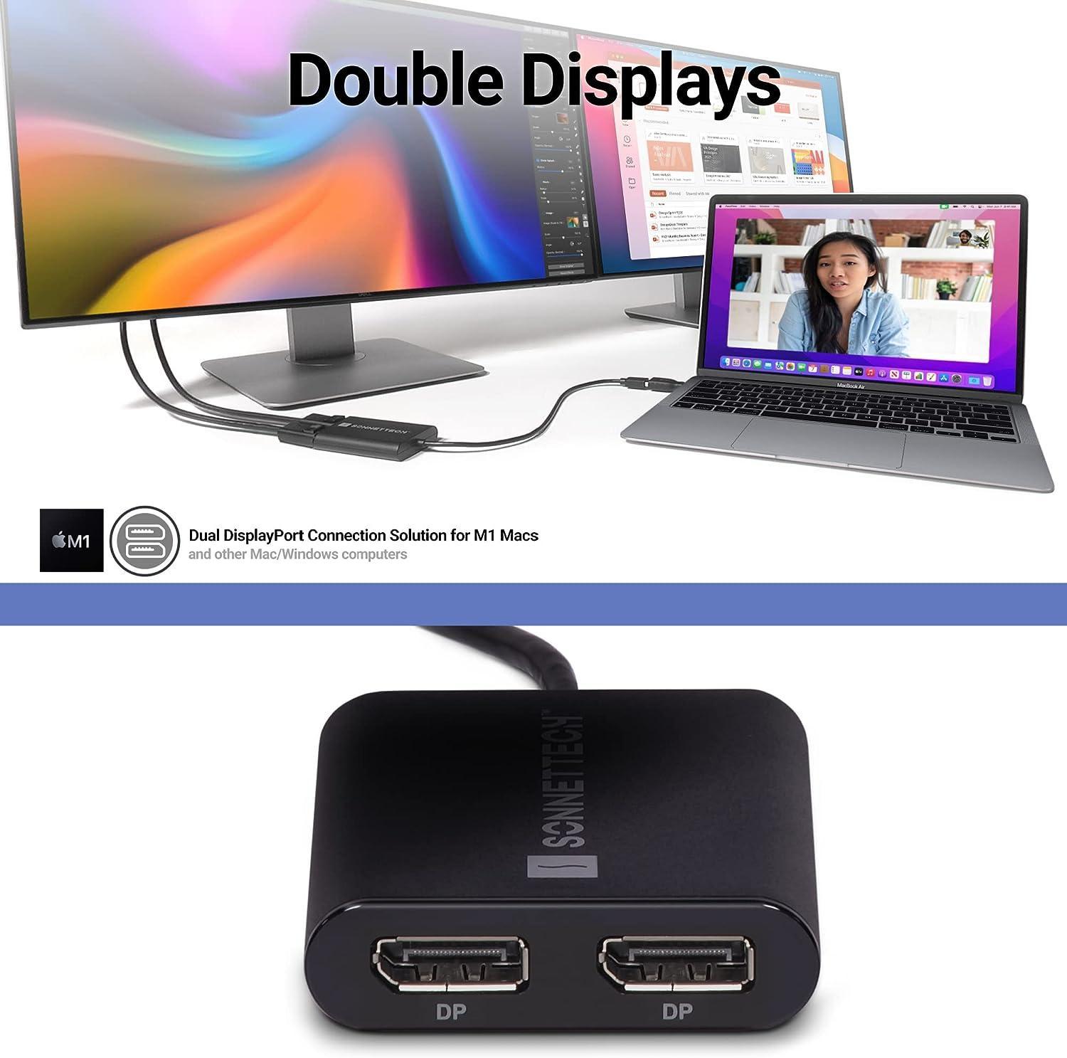 Sonnet USB-A og USB-C Dual 4K60Hz DP Displaylink Adapter for bærbare datamaskiner og M1/M2 Mac-er