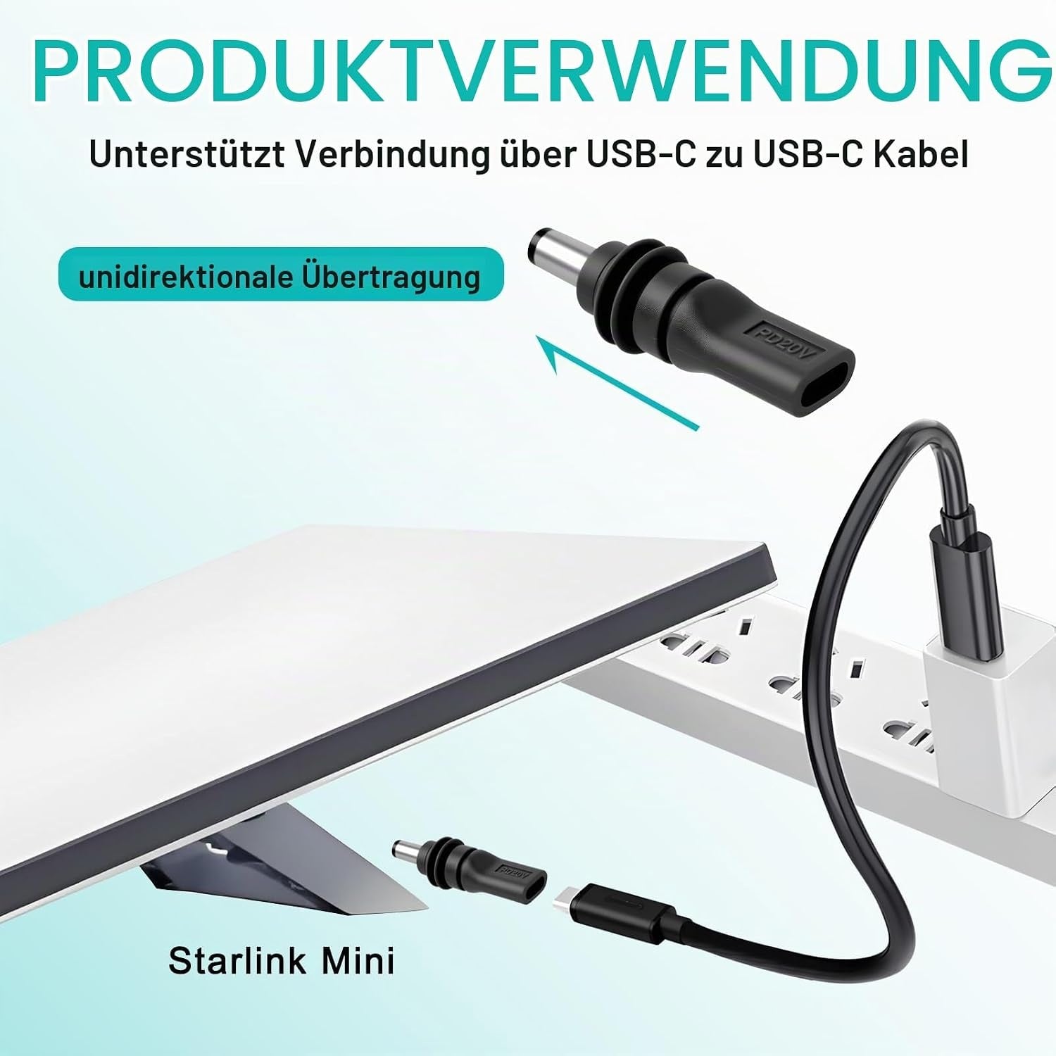 Starlink Mini-adapter USB-C PD 100W hunn til DC 5,5 × 2,1 mm, vanntett