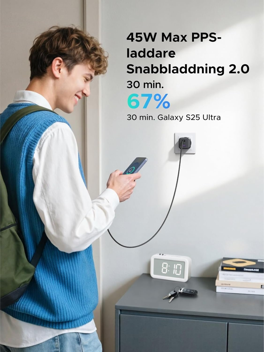 UGREEN 45W USB-C Lader med 3 porter, PPS hurtiglader