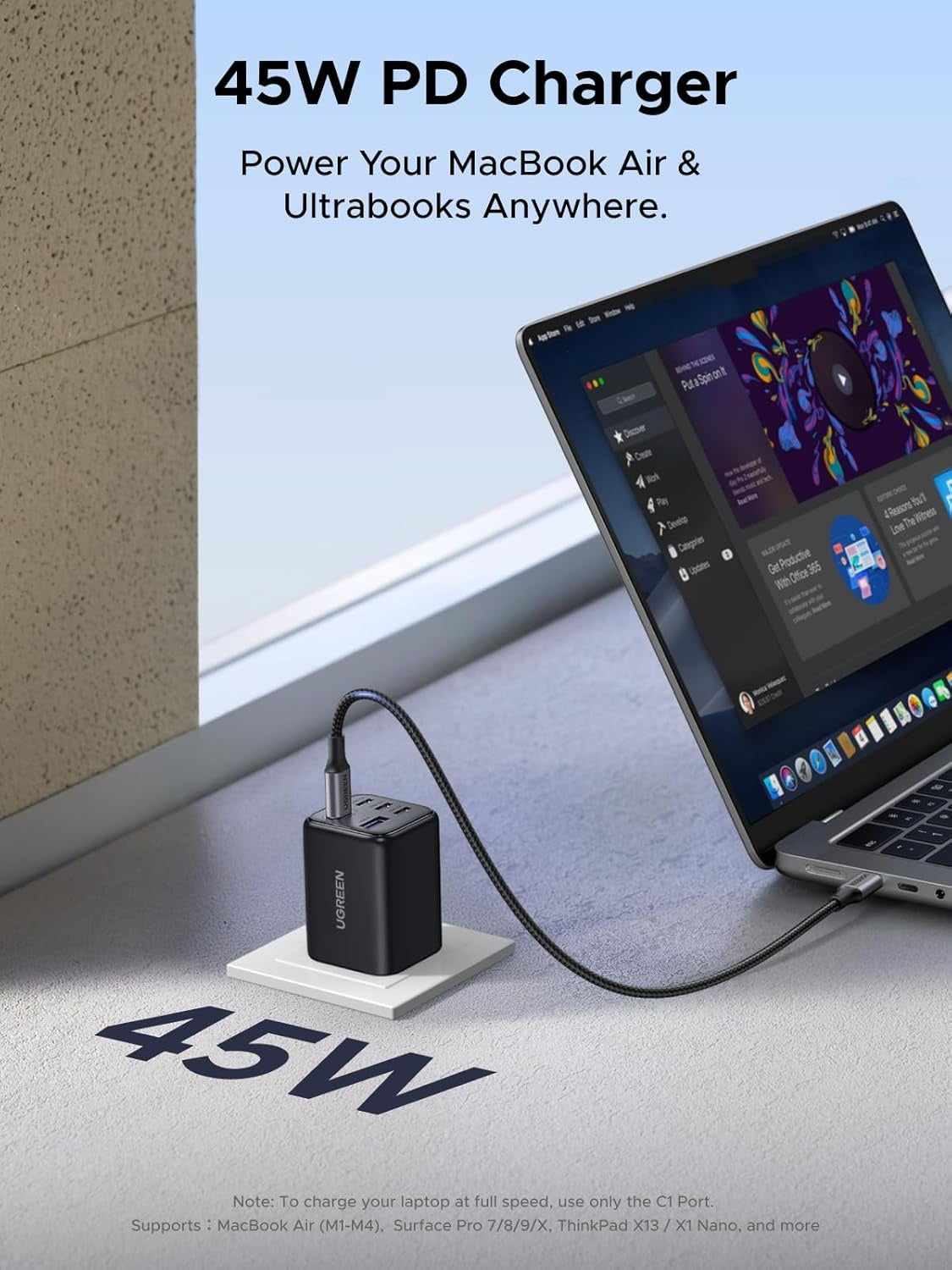 UGREEN 5-ports 45W USB-C hurtiglader med GaN, PD/PPS/QC og 4 USB-C-porter for iPhone 17/16/15, Galaxy S26/S25/S24/S23, iPad, MacBook Neo/Air