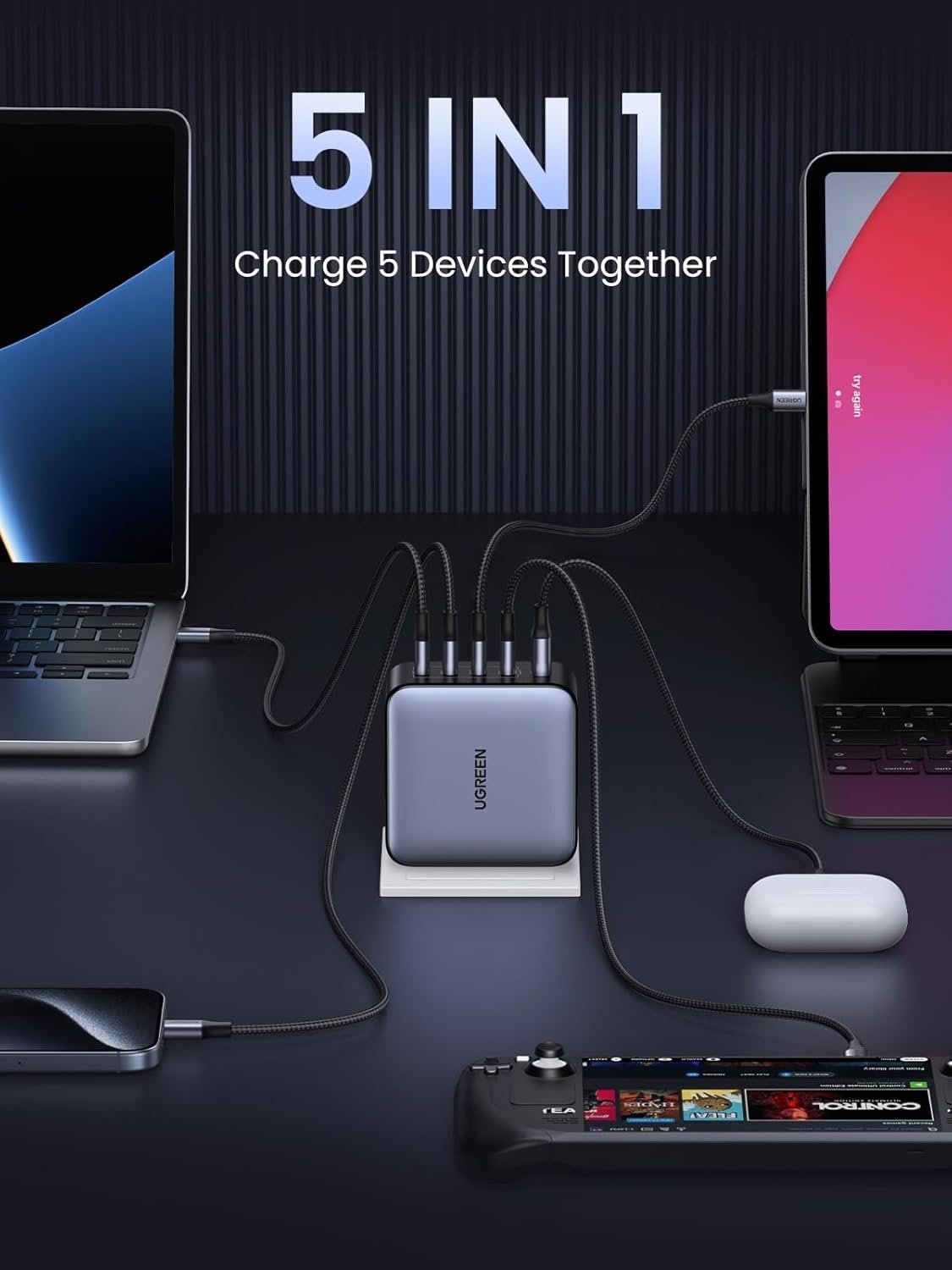 UGREEN 100W USB C-lader Nexode 5-Port GaN-lader