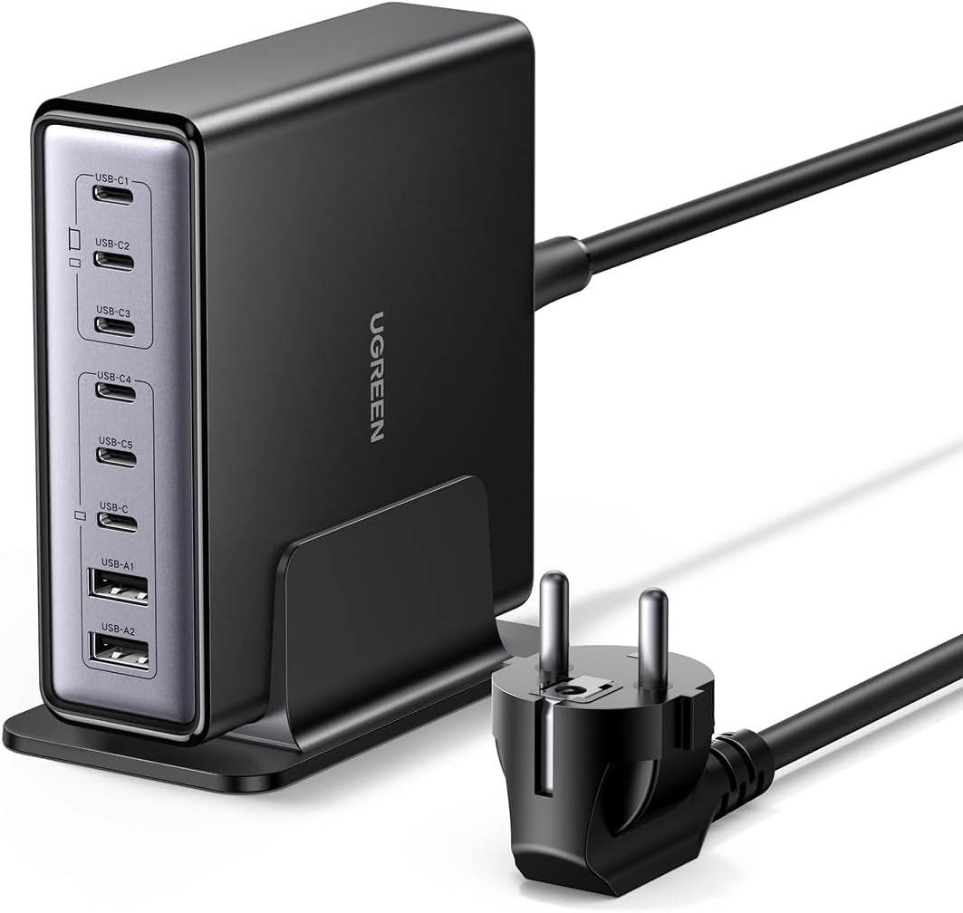 UGREEN Nexode 200W GaN USB C Ladestasjon, 8-Port Bordlader med PD 100W