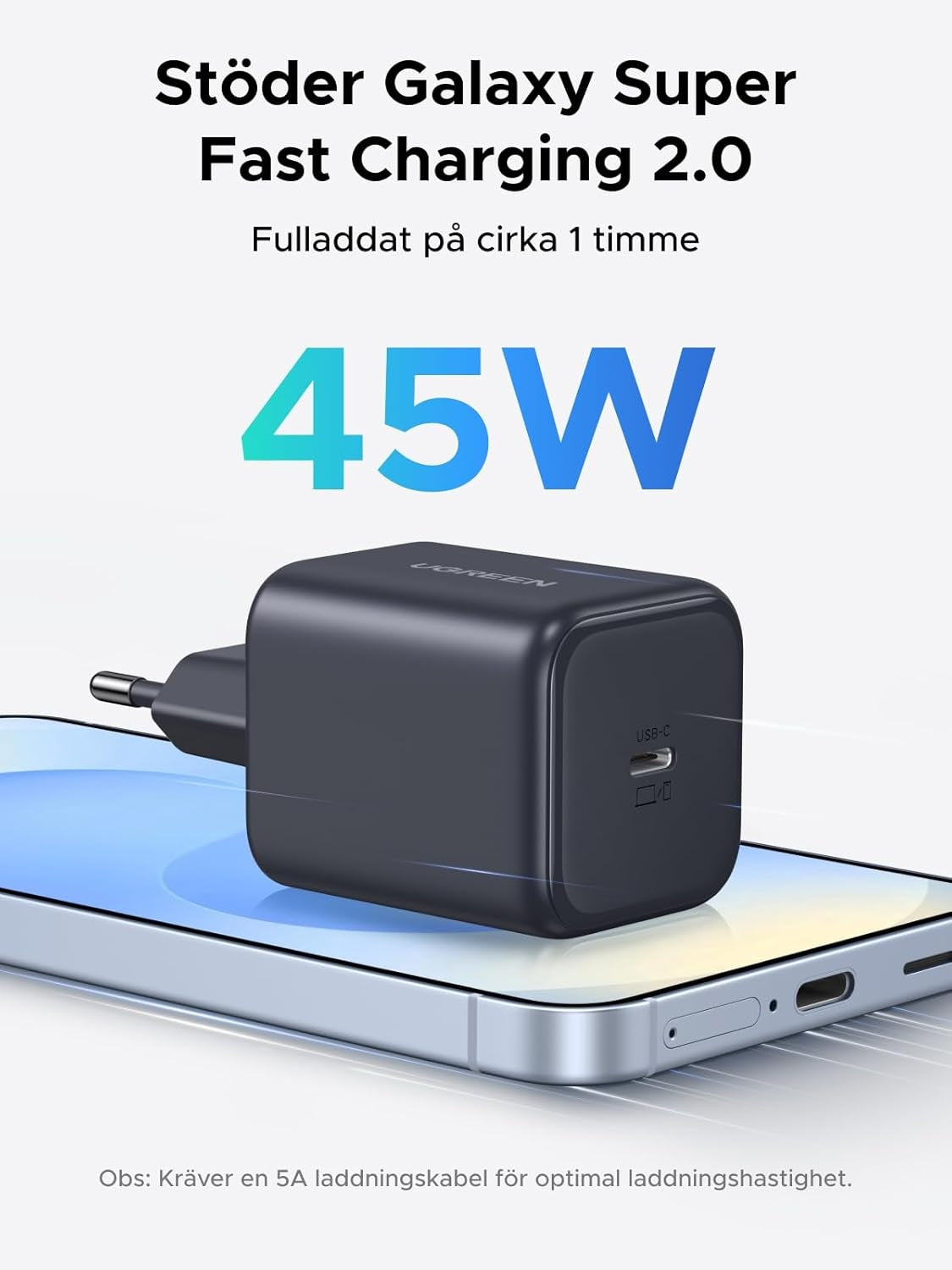 UGREEN USB-C Lader 45W PPS GaN Hurtiglader med PD