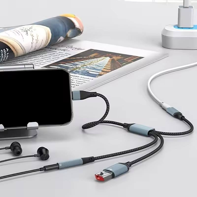 NÖRDIC USB-C Splitter 1 til 3, 1xUSB-A 1xUSB-C PD60W 1x3,5mm hodetelefonutgang OTG-kabel