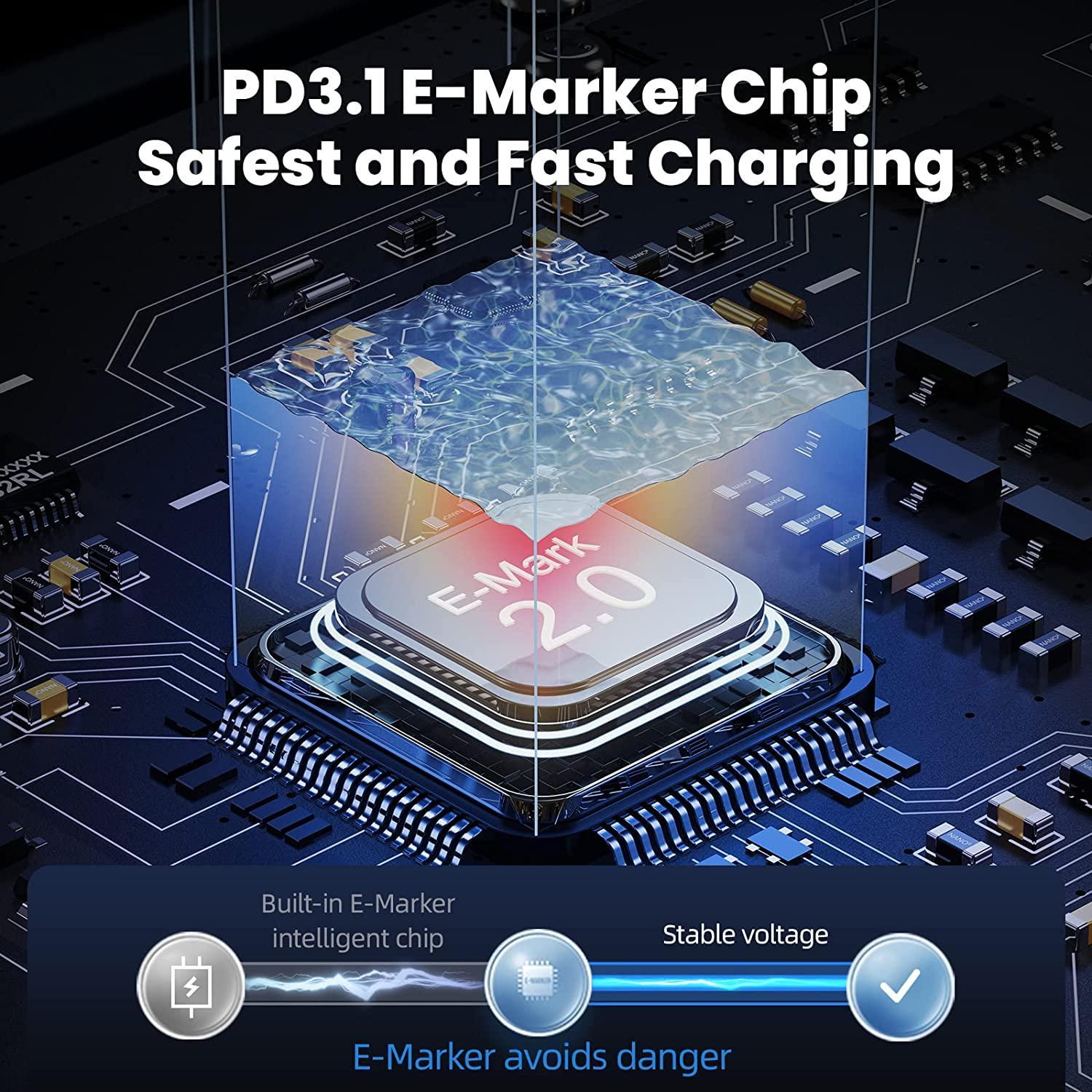 USB-IF-sertifisert USB4 PD 3.1 240W hurtiglading 40Gbps 8k60Hz 1m med E-Marker