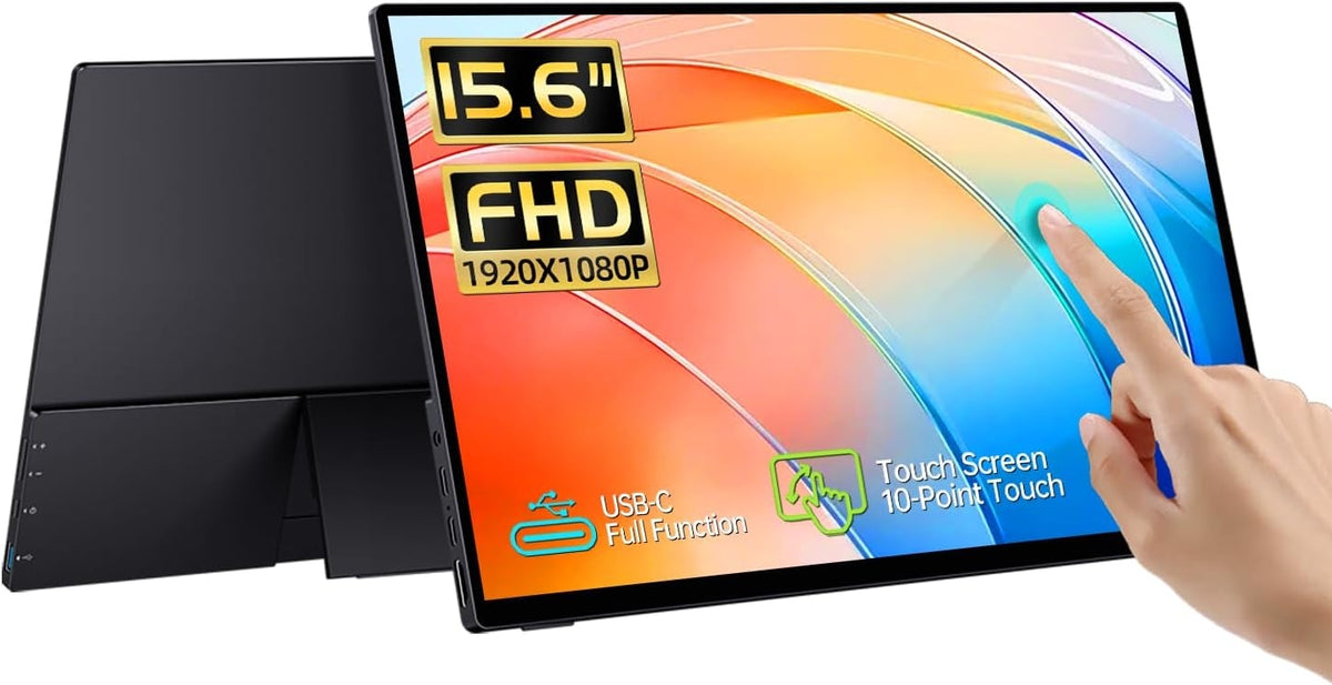 15,6" Bærbar USB-berøringsskjerm 1920x1080p 60Hz, USB-C/HDMI, IPS, 45% sRGB, kontrastforhold 1000:1, Low Blue Light, for laptop/desktop/mobil/PS5/Xbox