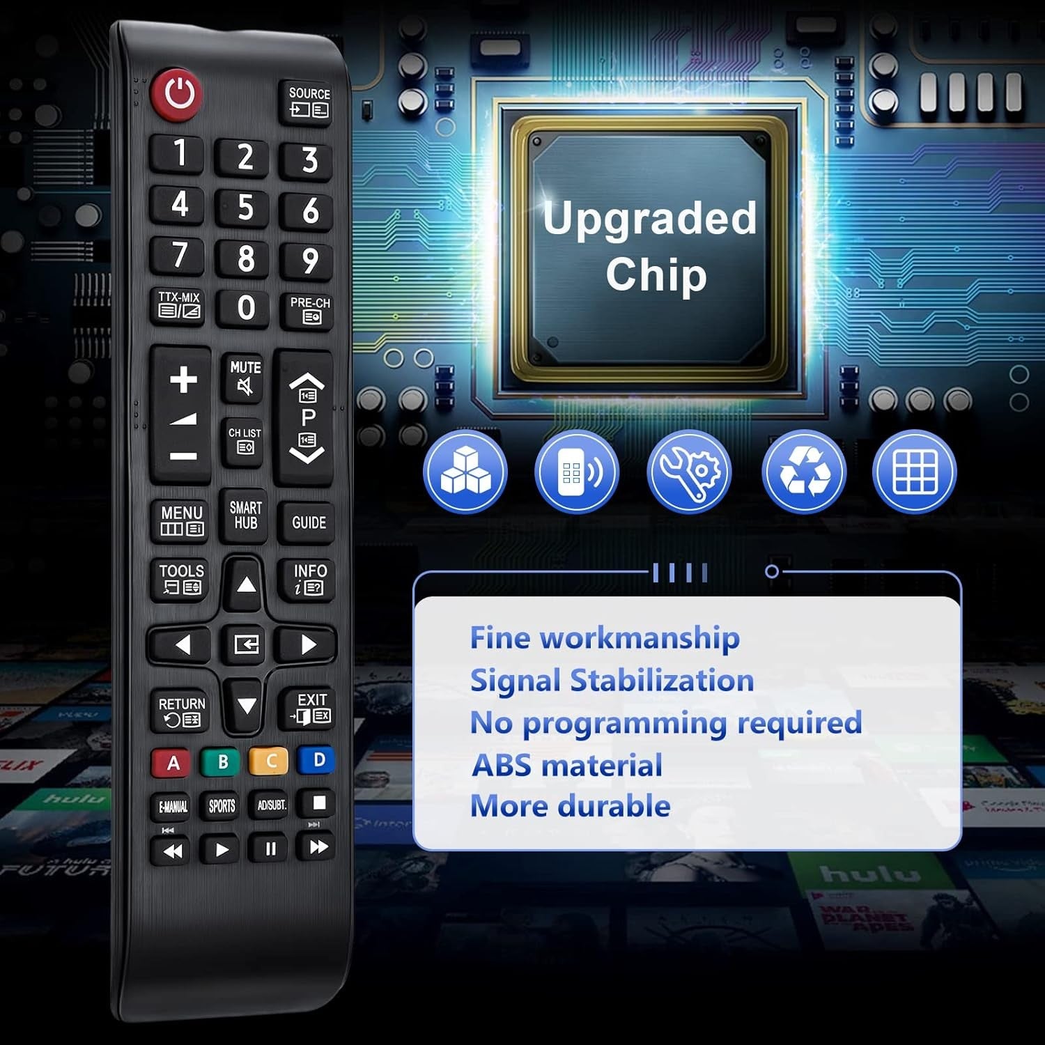 Universell fjernkontroll for Samsung Smart TV kompatibel med Samsung originale fjernkontroller