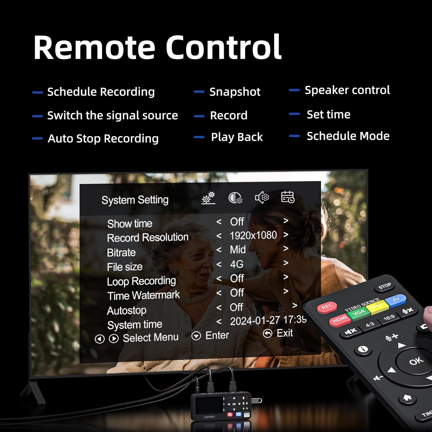 Video til digital omformer 4K HDMI/CVBS/VGA/YPBPR inngang, videoopptaker fra VCR, DVD, VHS, Hi8, videokameraer – 4K opptak 1080P 60FPS
