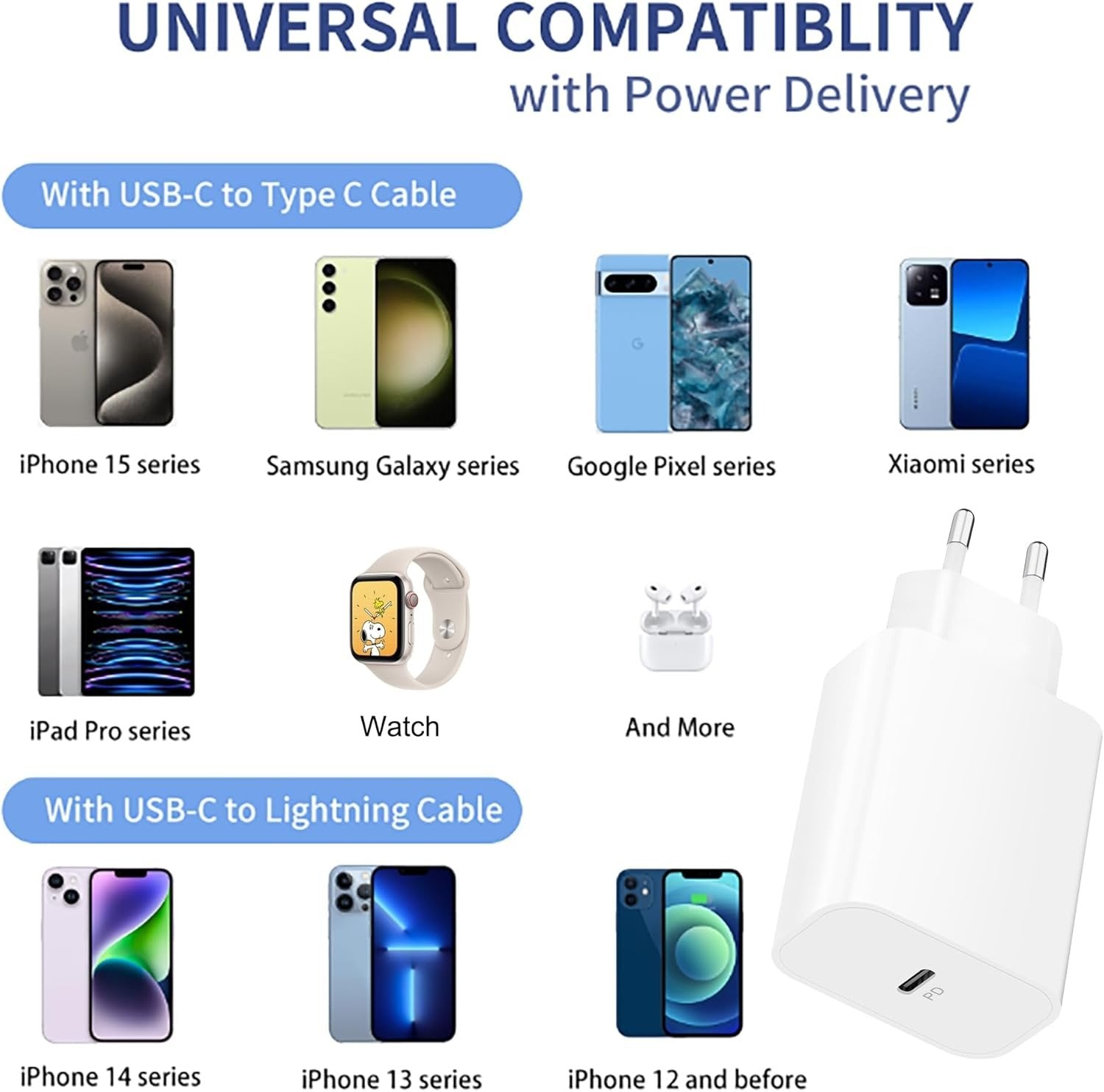 Vegglader USB-C 3A PD 20W