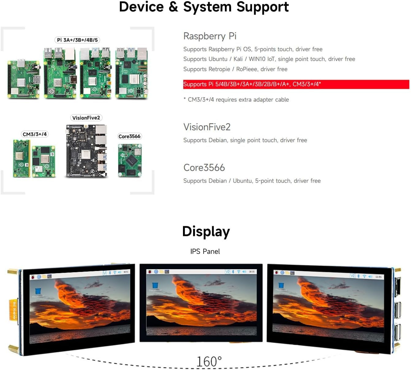Waveshare 4.3 inch LCD Capacitive Touch Display for Raspberry Pi 5/4B/3B+/3A+/3B/2B/B+/A+ 800 × 480 IPS