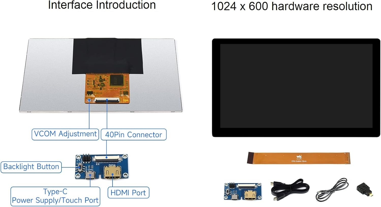 Waveshare 7-tommers HDMI-skjerm Berøringsskjerm LCD 1024 x 600 IPS Skjerm Støtter Alle Versjoner av Raspberry Pi Windows-skjerm