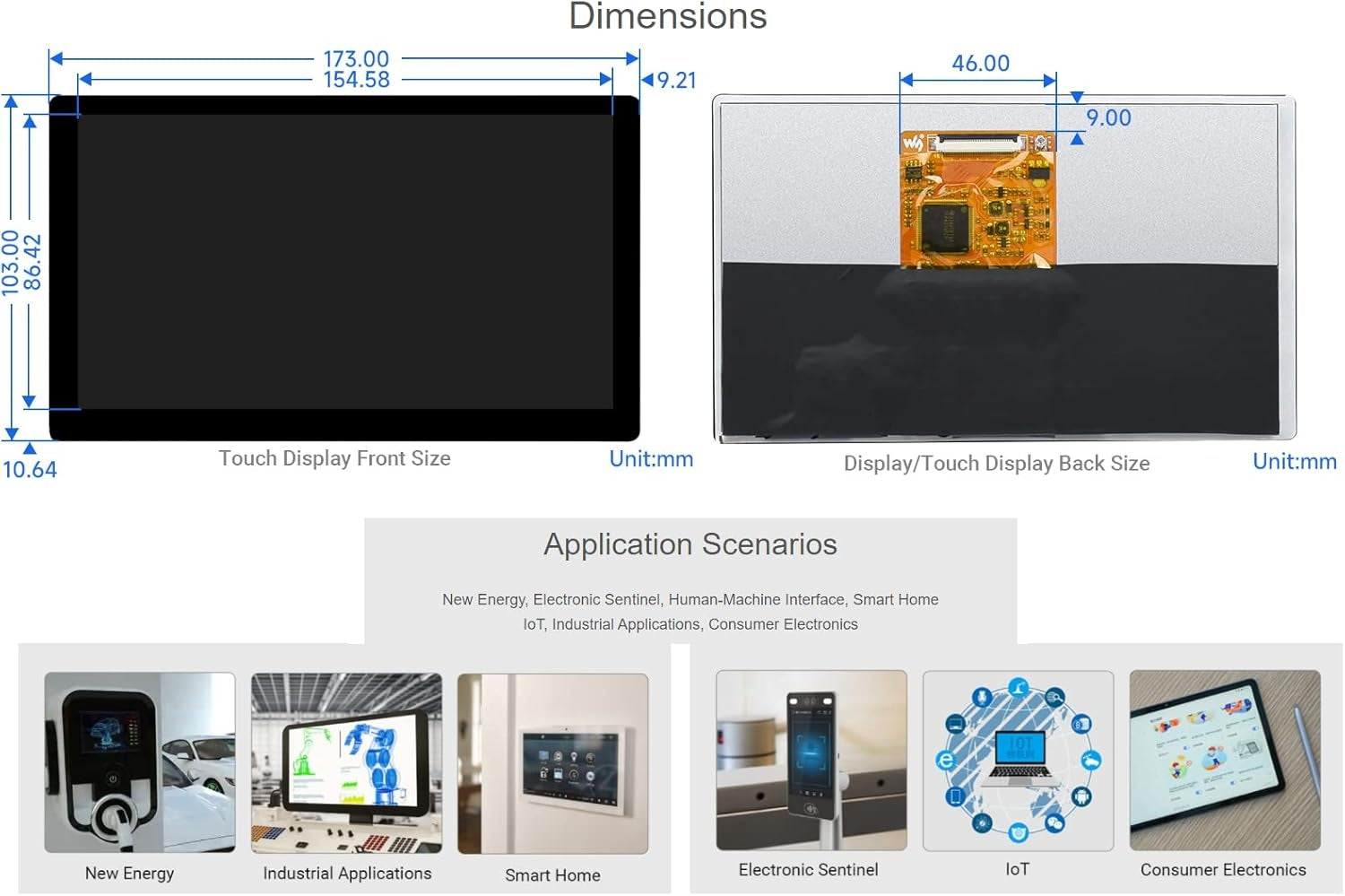 Waveshare 7-tommers HDMI-skjerm Berøringsskjerm LCD 1024 x 600 IPS Skjerm Støtter Alle Versjoner av Raspberry Pi Windows-skjerm