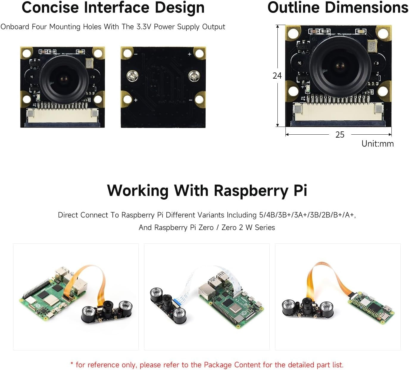 Waveshare Raspberry Pi Camera (F) 5MP OV5647 Night Vision kameramodulsett, 1080p IR-kamera med webkamerafunksjon for alle Raspberry Pi-versjoner
