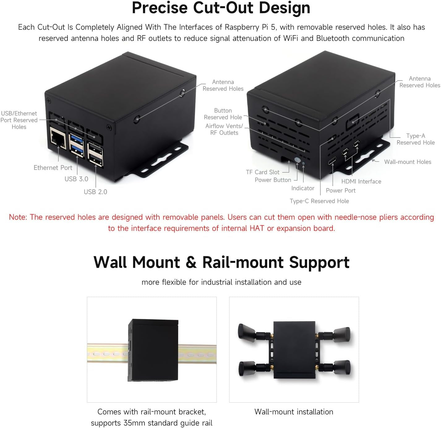 Waveshare industrielt metallkabinett (D) for Raspberry Pi 5