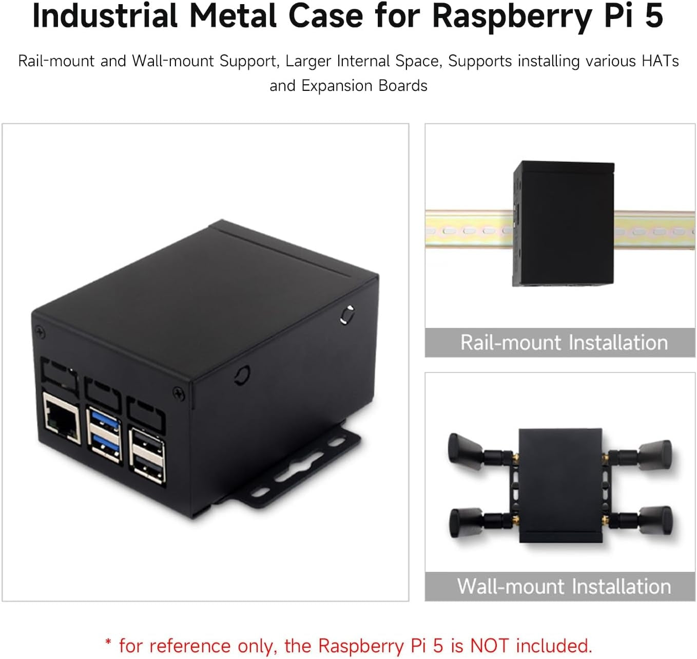 Waveshare industrielt metallkabinett (D) for Raspberry Pi 5