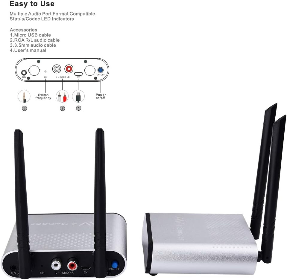 Trådløs digital lydsender og mottaker – adapter for HiFi-hjemmekinoanlegg, høyttalere, forsterker, mobiltelefon, TV, MP3 og hodetelefoner.