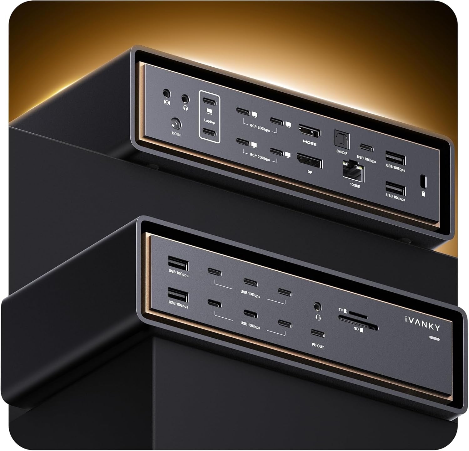 iVANKY 26-i-1 FusionDock Ultra Dual Thunderbolt 5 10GbE MacBook-dokkingstasjon 4x6K/trippel 8K M1-M5 Pro/Max 120Gbps 240W Inkompatibel med Windows