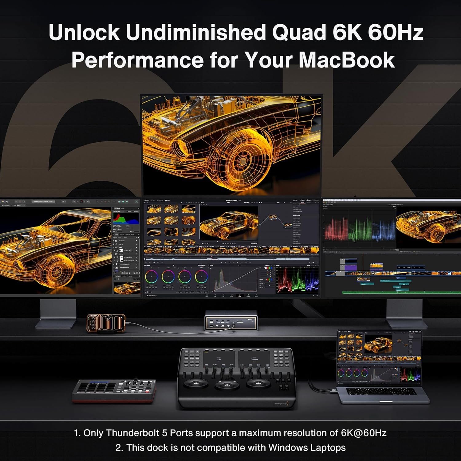 iVANKY 26-i-1 FusionDock Ultra Dual Thunderbolt 5 10GbE MacBook-dokkingstasjon 4x6K/trippel 8K M1-M5 Pro/Max 120Gbps 240W Inkompatibel med Windows