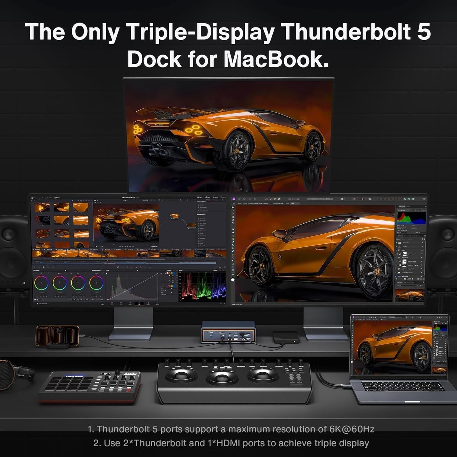 iVANKY FusionDock Max 2 Thunderbolt5 23-in1 Docking station for Mac M1/M2/M3/M4/M5 Pro/Max 120Gbps Triple Monitor 6K@60Hz Windows Incompatible 140W PD