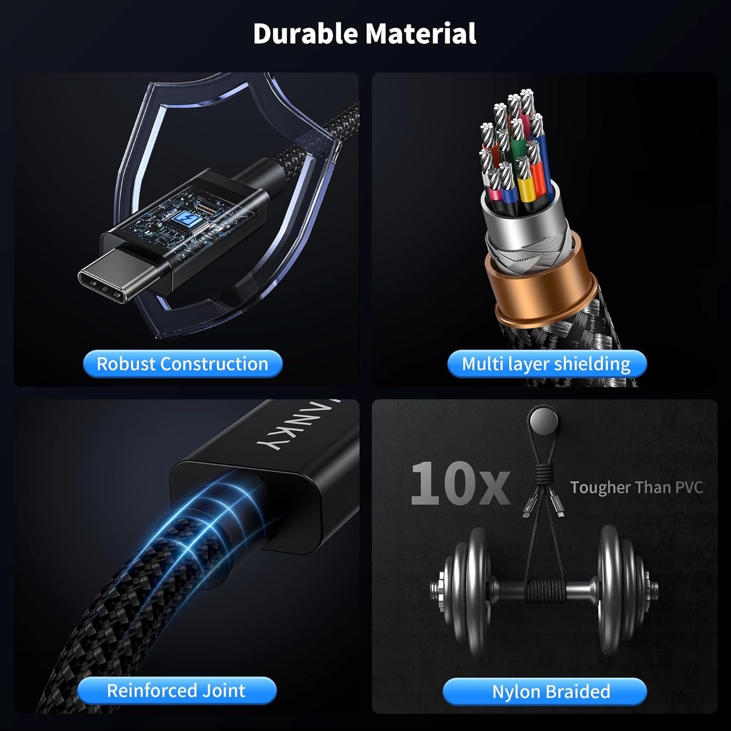 NÖRDIC 1m Thunderbolt 5 kabel Intel-sertifisert, 80Gbps dataoverføring, 120Gbps båndbredde, 240W lading, Doble 8K skjermer, Kompatibel med MacBook M4 TB4/DP2.1/USB4