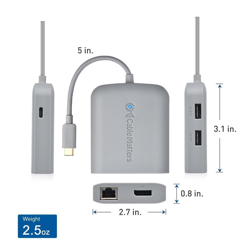 Cable Matters 1 til 5 dokkingstasjon 1xDP 4K60Hz, 1xRJ45 Ethernet 2xUSB-A 1xUSB-C PD 60W Fungerer med Chromebook-sertifisert