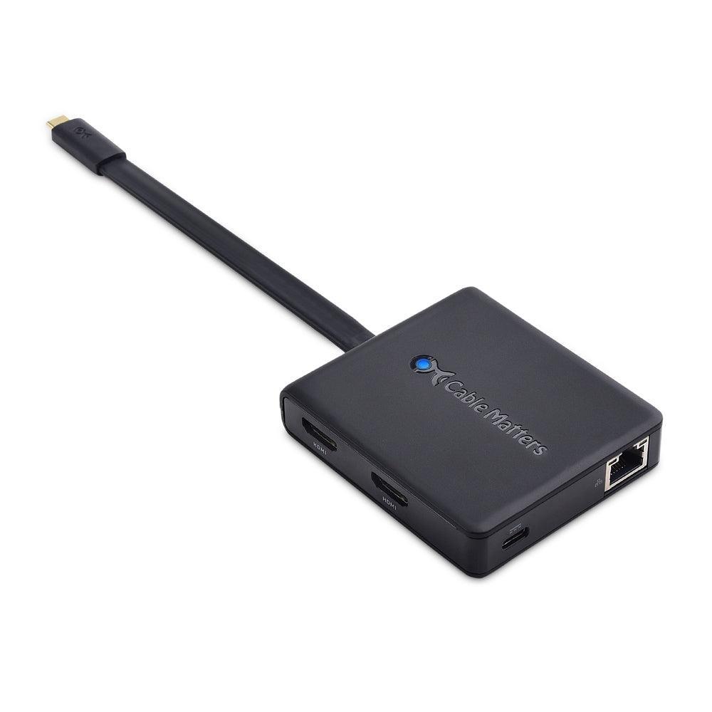 Cable Matters 1 til 6 USB-C-dokkingstasjon 2xHDMI 4K60Hz, 1xPD60W 1xRJ45 GigaLan og 2xUSB-A, kompatibel med Thunderbolt 3/4 og USB4
