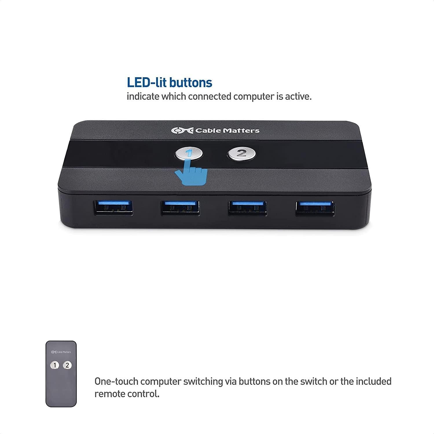 Cable Matters USB-C KVM-svitsj 2 til 2 HDMI og DP 8K30Hz 4K60Hz 4xUSB3.0 Gbps kompatibel med Thunderbolt 3, 4 og USB4