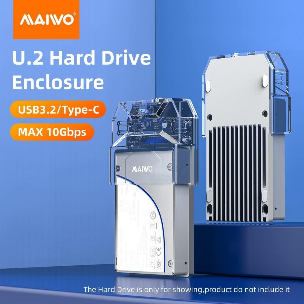 Maiwo K108U eksternt kabinett USB-C 3.2 Gen2 10 Gbps til 2,5" U.2 PCIe NVMe SSD