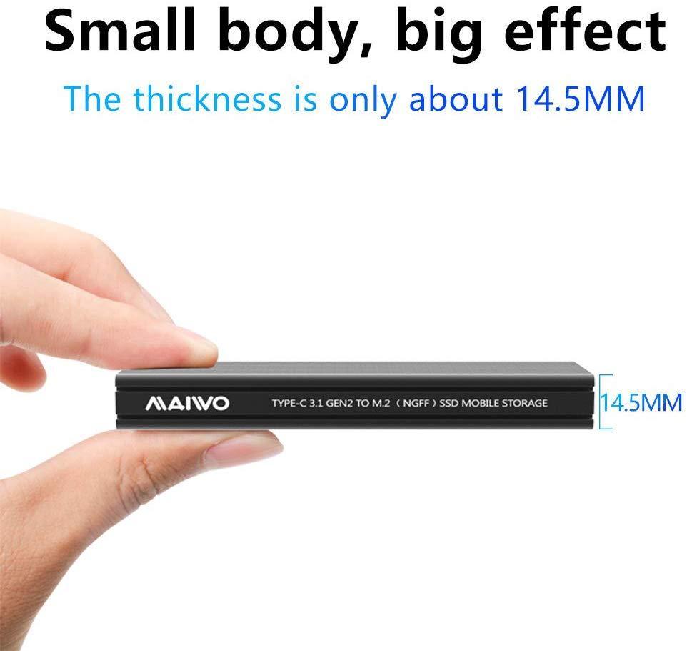 Maiwo K1687P M.2 PCIE NVME SSD til USB C Gen2 10Gbps Ekstern Storage Cabin 2230-2242-2260-2280 NGFF M-Key Support Uasp, Trim og 6Gbps Sataiii