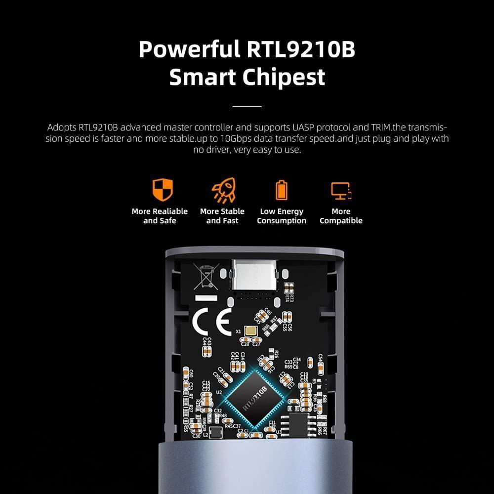 Maiwo K1689 M.2 SATA & NVMe SSD-kombinasjon for USB3.2 Gen2 10 Gbps eksternt deksel skruløs design aluminium