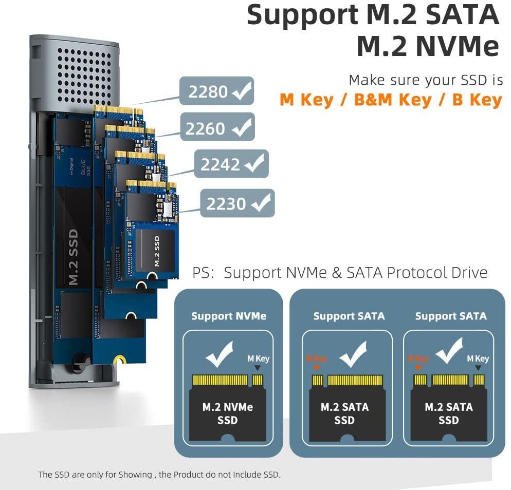 Maiwo K1689 M.2 SATA & NVMe SSD-kombinasjon for USB3.2 Gen2 10 Gbps eksternt deksel skruløs design aluminium