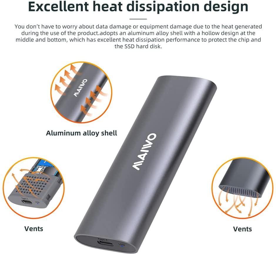 Maiwo K1689 M.2 SATA & NVMe SSD-kombinasjon for USB3.2 Gen2 10 Gbps eksternt deksel skruløs design aluminium