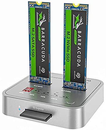 Maiwo K3016Cl Docking Station for harddisk Kloning SATA og NVME SSD 1: 1 10Gbps M-Key og B + M Key SD Express-kortleser